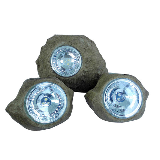 Lot de 3 rochers solaires de jardin à poser balisage LED blanc ROCKY BROWN 14 et 9cm