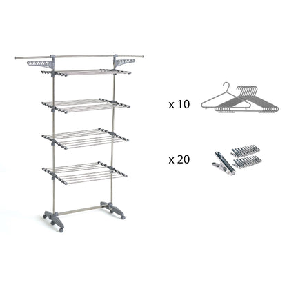 Séchoir à linge étendoir multifonction 30M EXTRA avec 30 accessoires 4 niveaux Gris et Inox - REDDECO.com