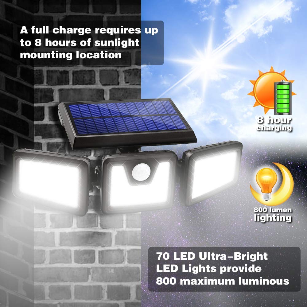Spot solaire 3 têtes noir éclairage puissant LED blanc FALCON H9,3cm avec détecteur de mouvement orientable - REDDECO.com